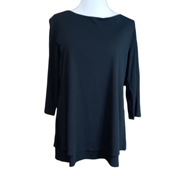 J. JILL PURE JILL Boat Neck Layered Tunic Top Medium Black Soft Staple Basic - Picture 5 of 6